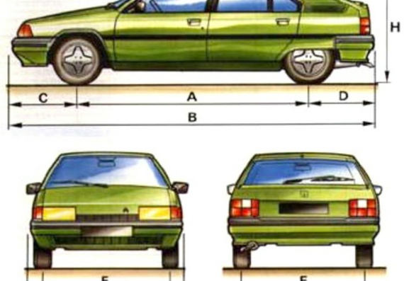 Citroen BX 19 (Cитроен БX 19) - чертежи (рисунки) автомобиля